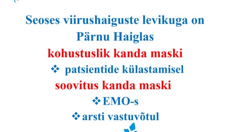 Pärnu Haiglas kehtib alates 21. novembrist maskikandmise kohustus külastajatele